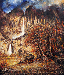 пейзаж с водопадом, Америка, картина маслом, реализм, академизм, Парсаданов
